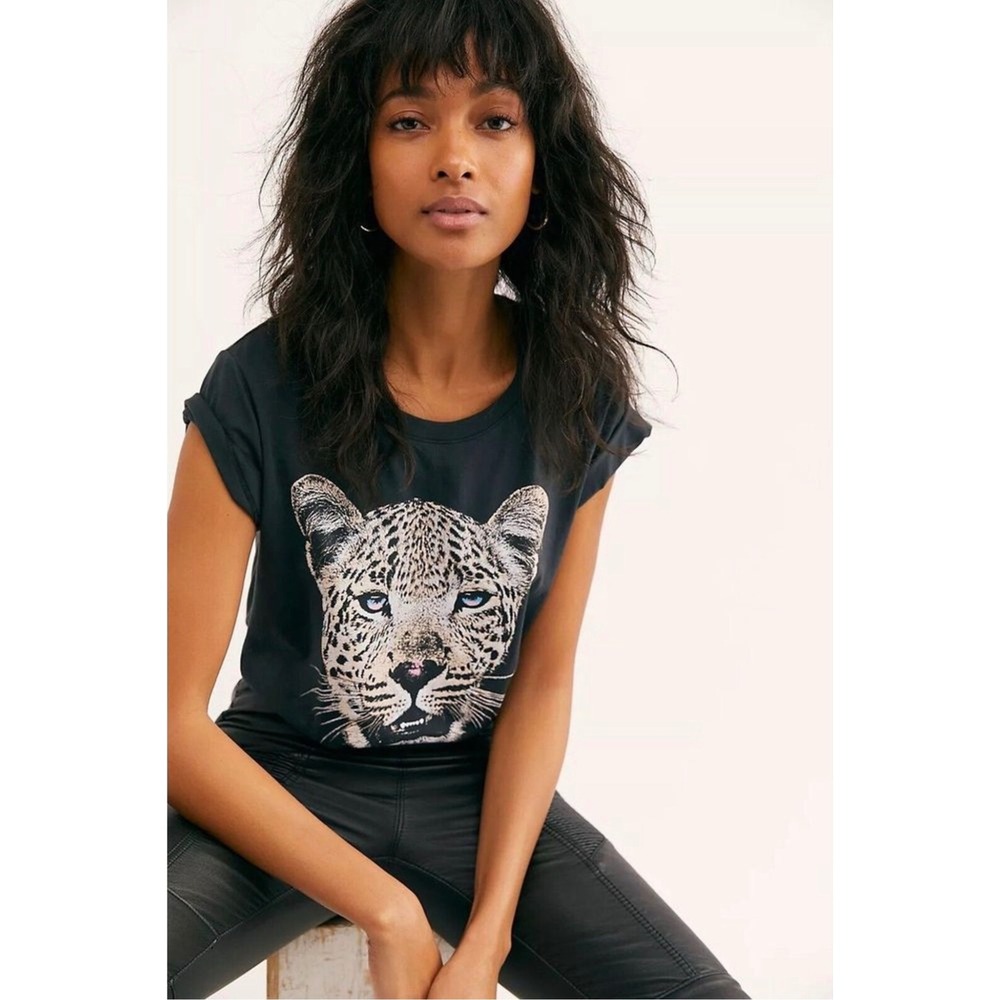 Daydreamer Free People Leopard Graphic Bodysuit Charcoal Grey Soft Thong Small